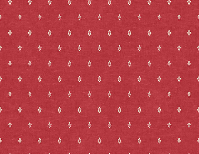 Petite Feuille Sprig wallpaper in Antique Ruby with small ivory fleur-de-lis motif