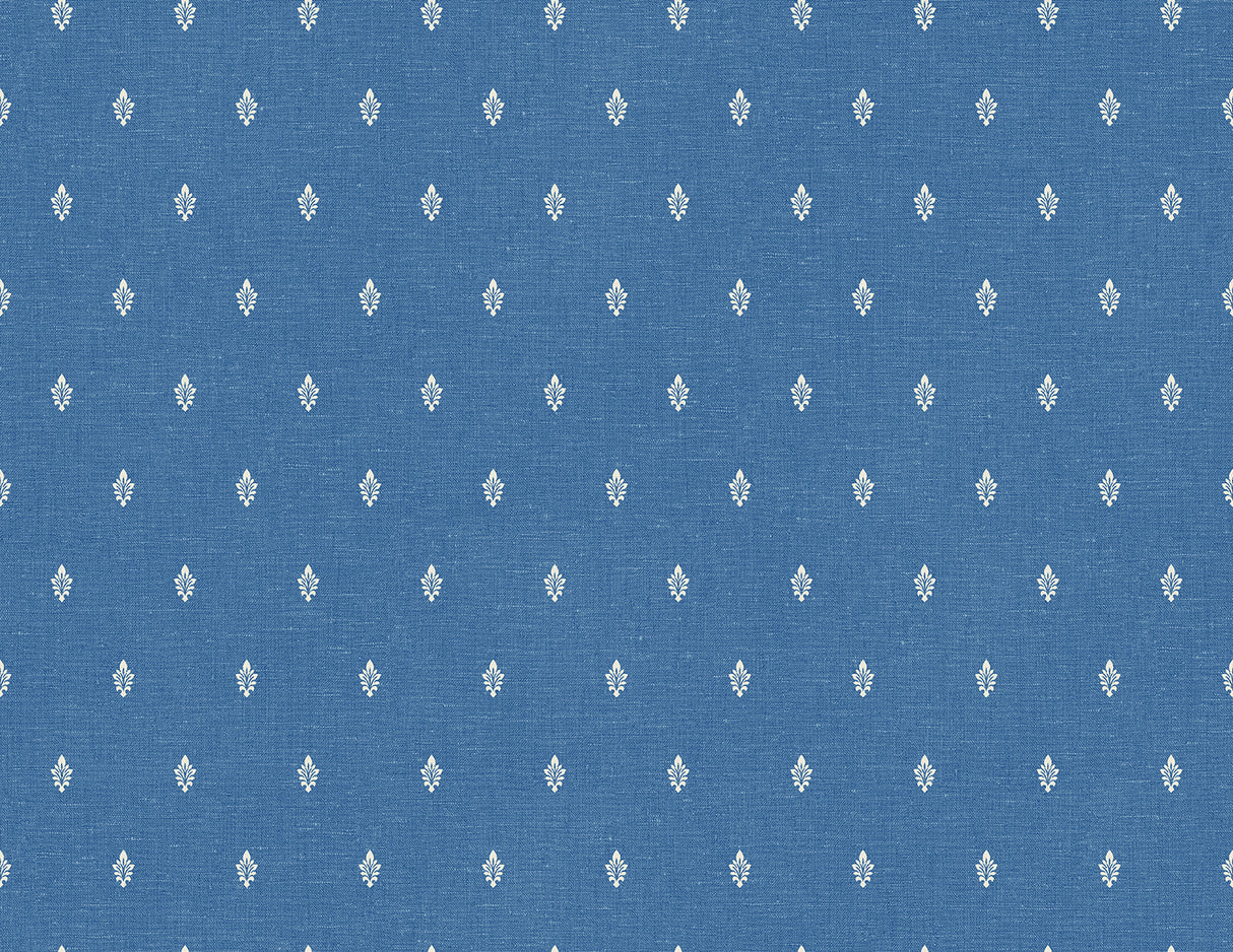 Denim blue matte nonwoven wallpaper with small white sprig motif