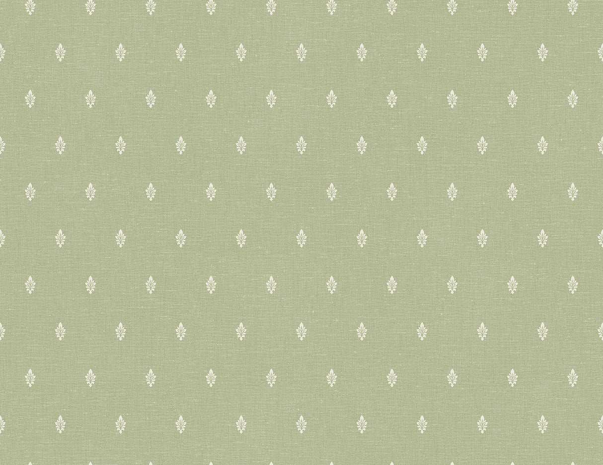 Petite Feuille Sprig wallpaper in Pomme green with small ivory sprig motif, matte finish