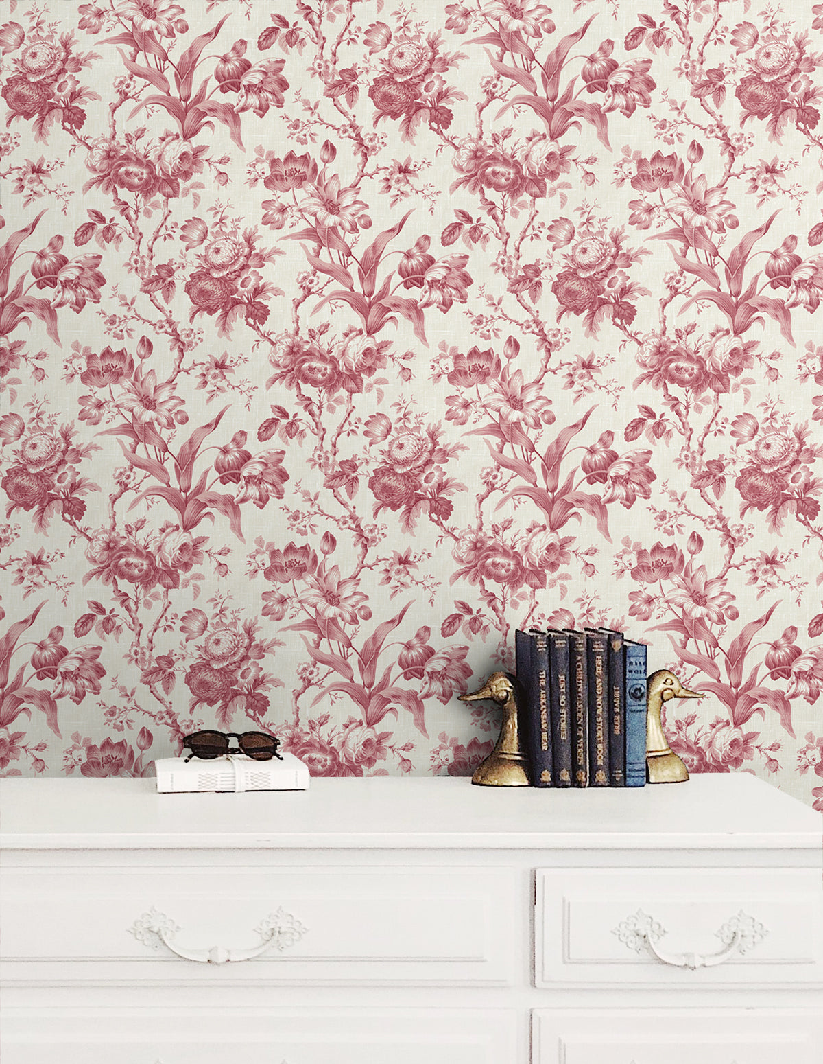 En Rose Cranberry by French Country Floral Wallpaper – Seabrook Designs FC61201