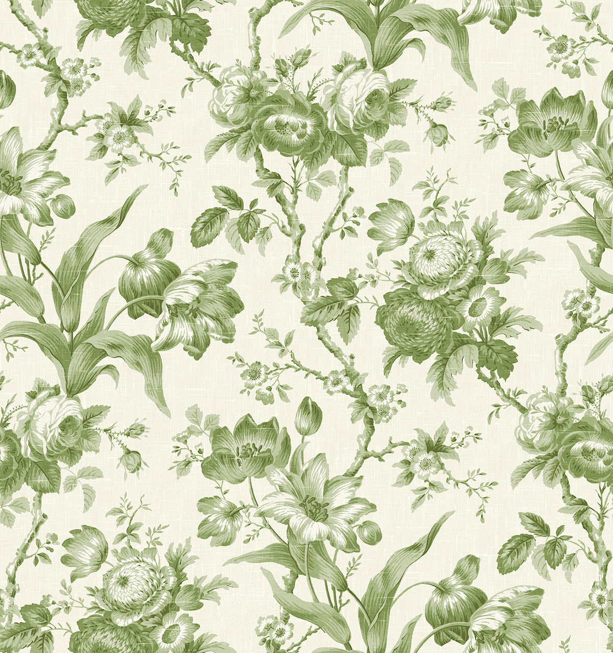 En Rose Pomme green floral country wallpaper pattern by Seabrook Designs