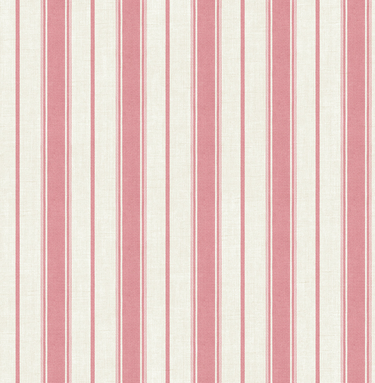 Eliott Linen Stripe wallpaper in Cranberry with red vertical stripes on a linen-look neutral ground