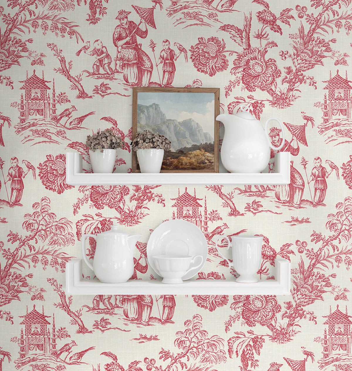 Colette Chinoiserie Antique Ruby by French Country Chinoiserie Toile Wallpaper – Seabrook Designs FC61801