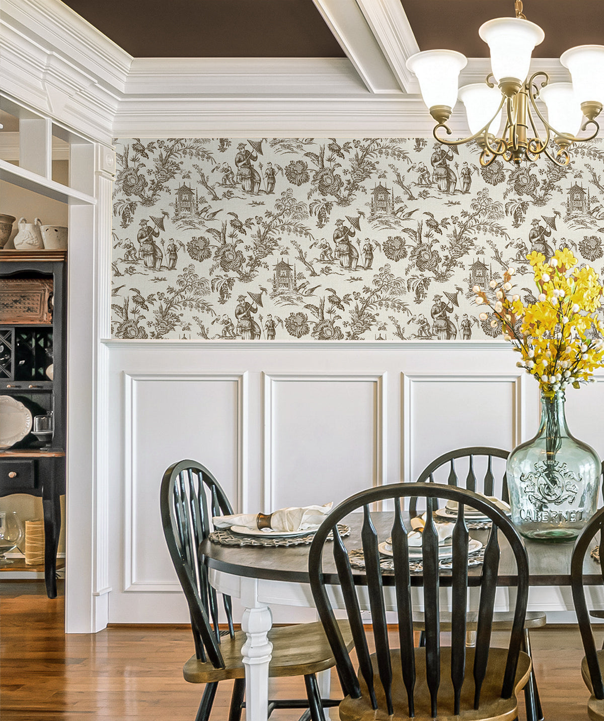 Colette Chinoiserie Hickory Smoke by French Country Toile Wallpaper – Seabrook Designs FC61806