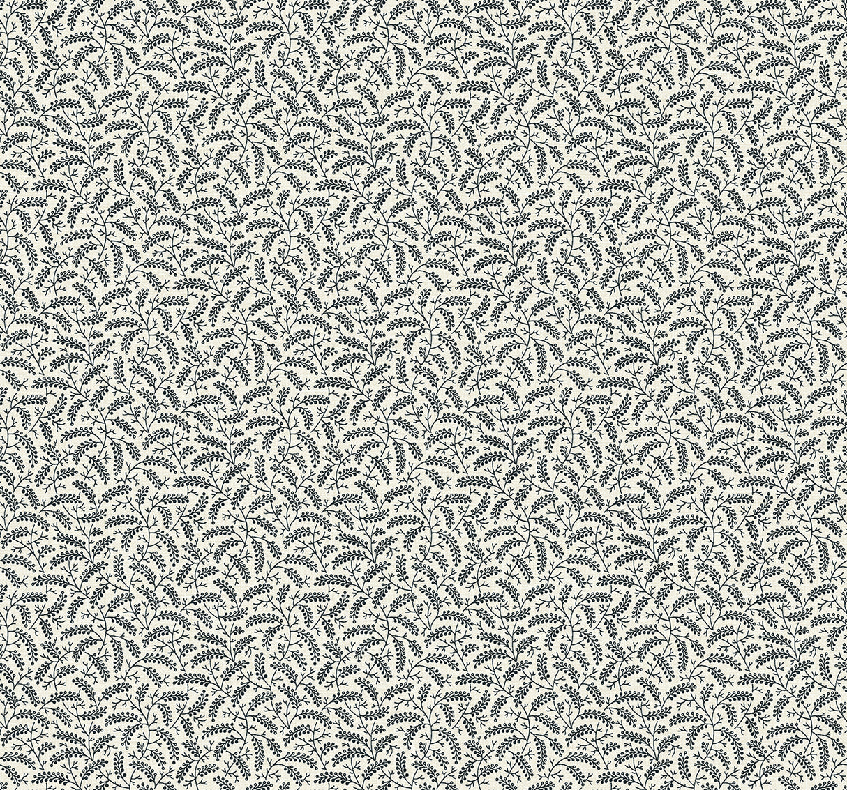 Cossette wallpaper in Poppy Seed featuring a delicate black botanical vine sprig pattern on an off-white ground.