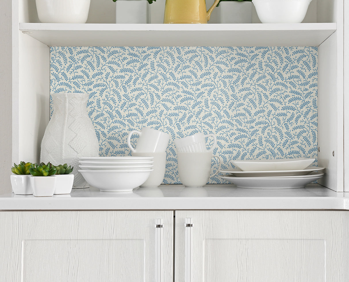 Cossette Bleu Bisque by French Country Botanical Vine Wallpaper – Seabrook Designs FC62202