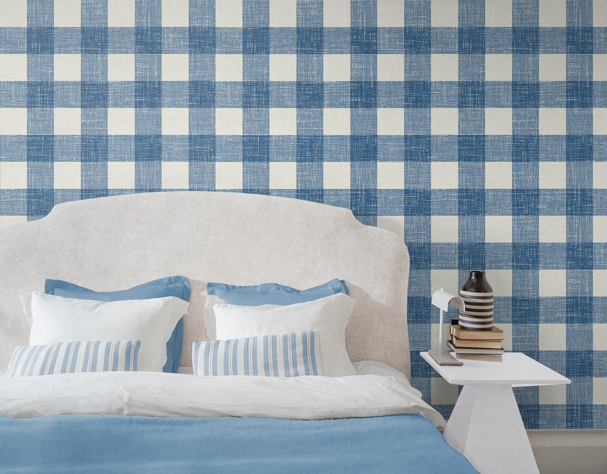 Bebe Gingham Denim Wash by French Country Gingham Wallpaper – Seabrook Designs FC62302