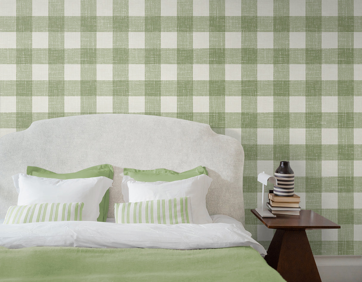 Bebe Gingham Herb by French Country Gingham Plaid Wallpaper – Seabrook Designs FC62304