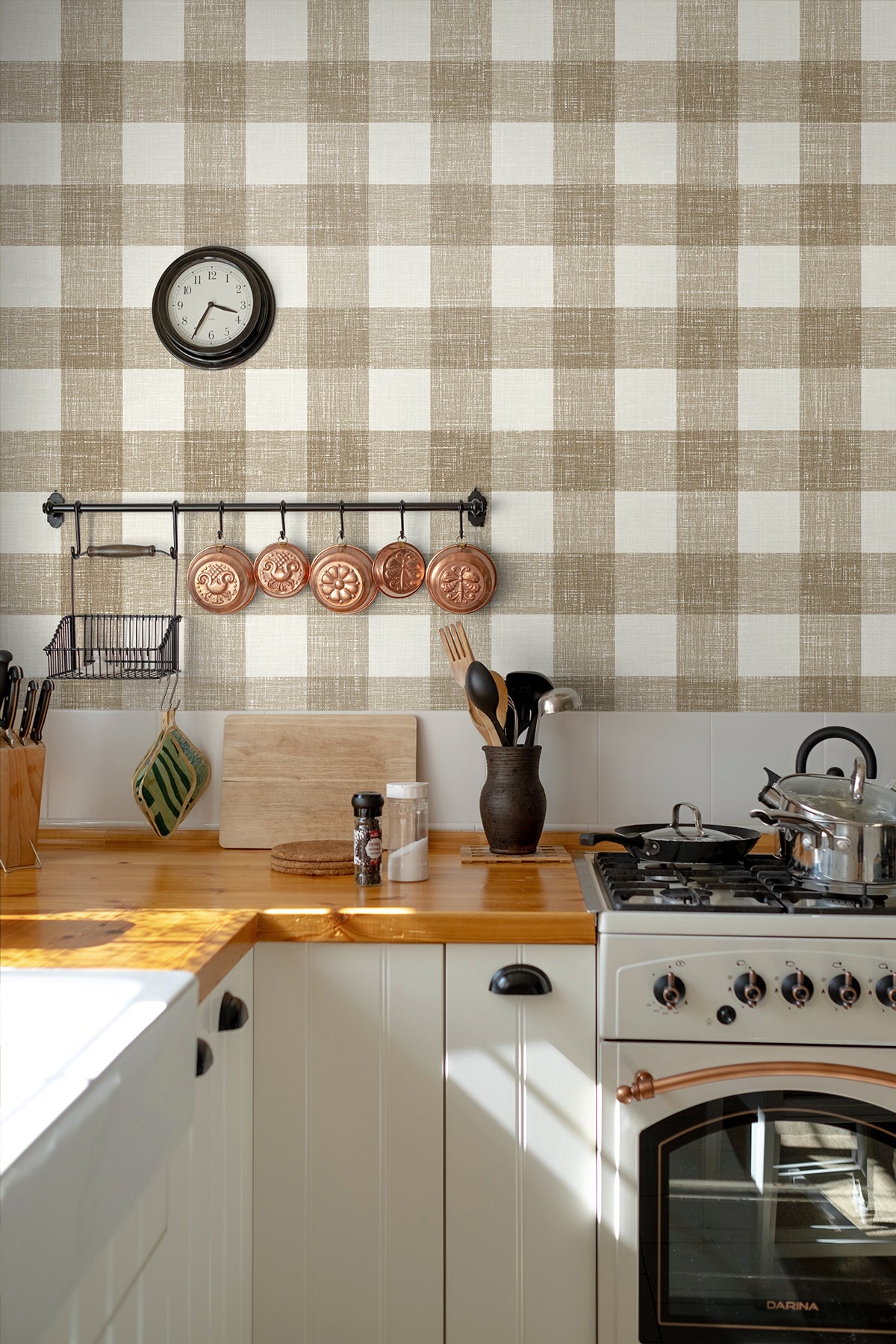 Bebe Gingham Driftwood by French Country Gingham Wallpaper – Seabrook Designs FC62306