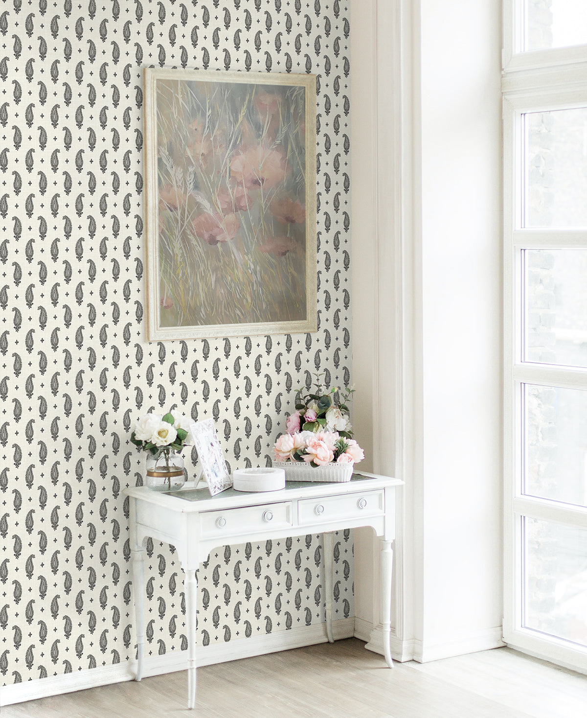 Maia Paisley Poppy Seed by French Country Paisley Wallpaper – Seabrook Designs FC62400