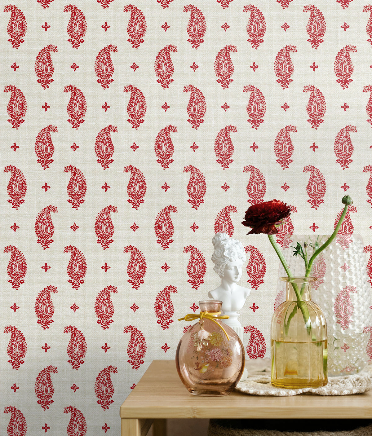 Maia Paisley Antique Ruby by French Country Botanical Paisley Wallpaper – Seabrook Designs FC62401