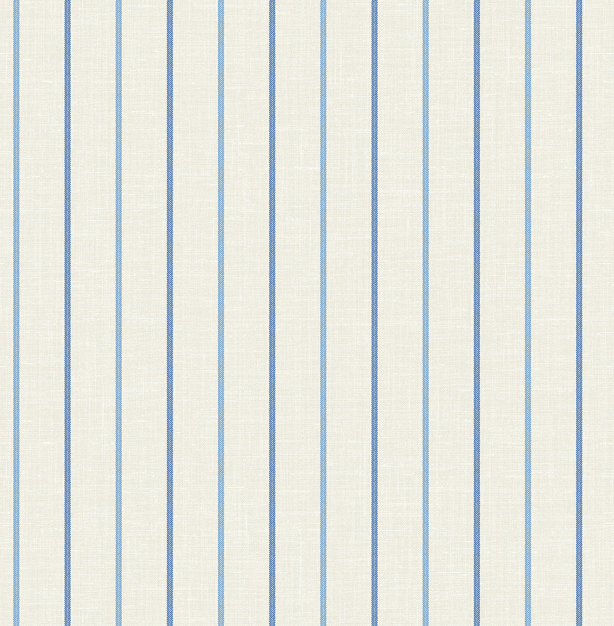 Andree Stripe wallpaper in French Blue & Denim Wash with narrow blue vertical stripes on an off-white linen-look ground
