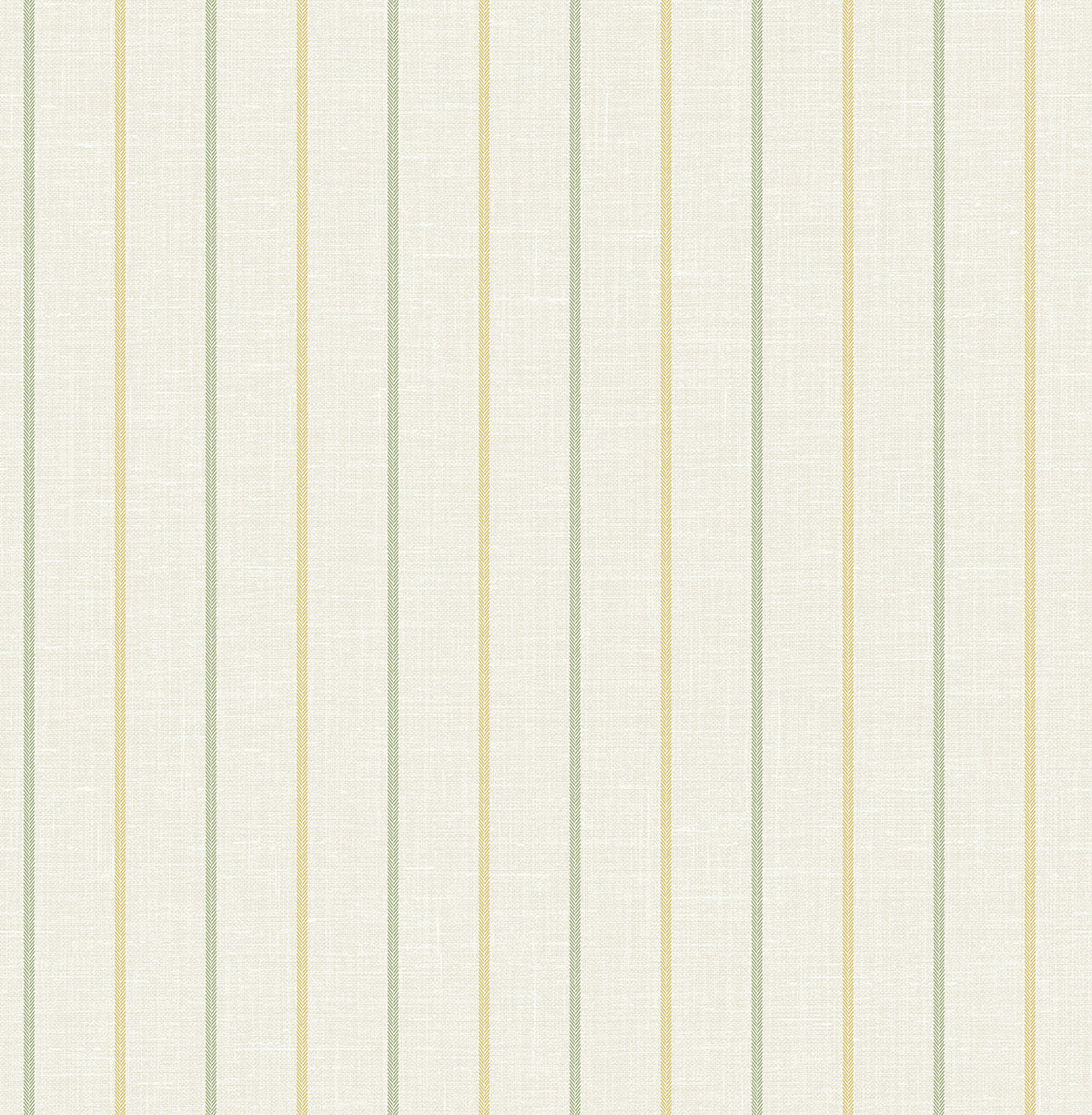 Andree Stripe wallpaper in dandelion and pomme with alternating green and yellow stripes on a light textured ground