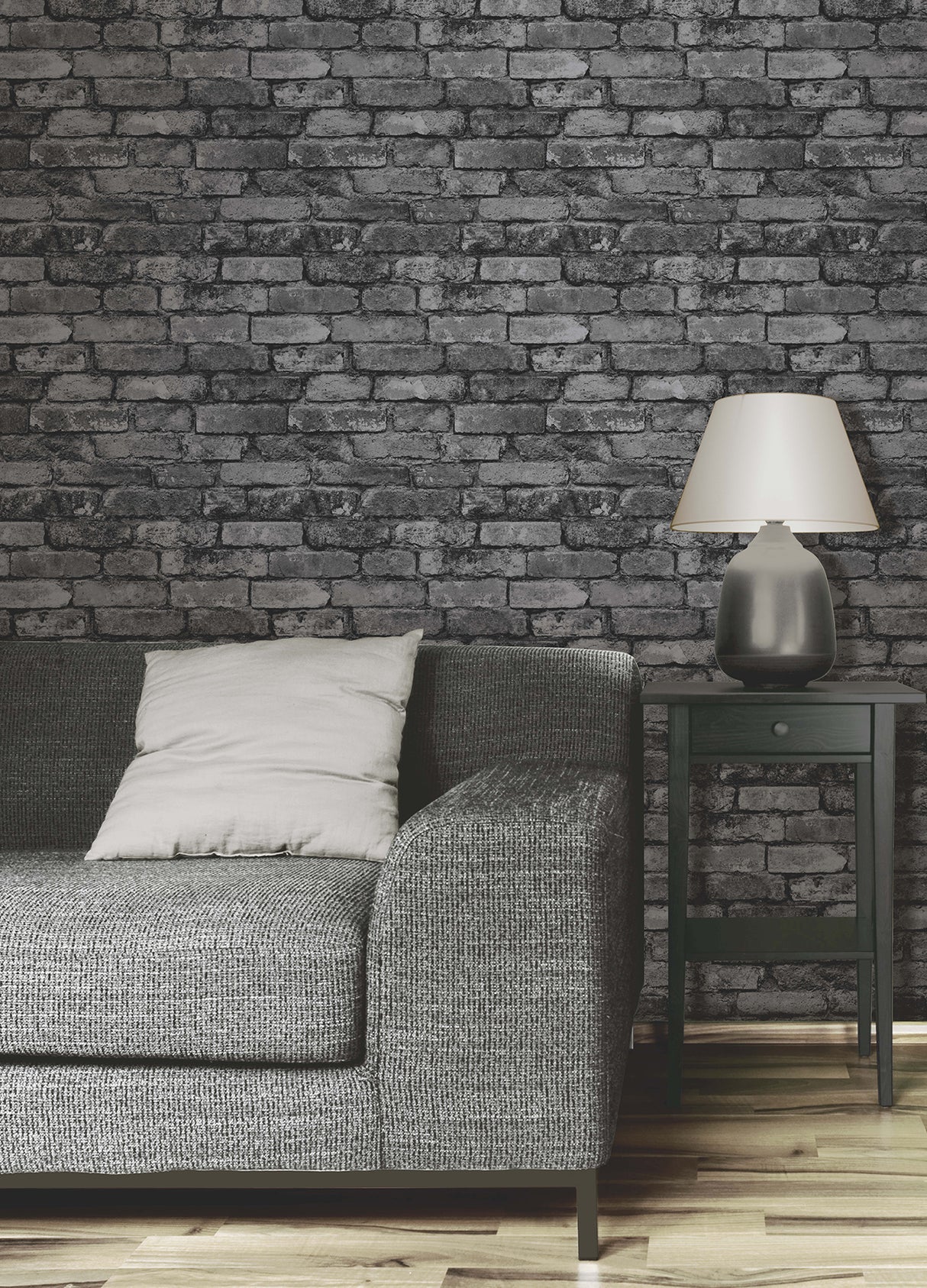 Davis Charcoal by Fine Decor Rustic Brick Wallpaper – Brewster Home Fashions FD31284