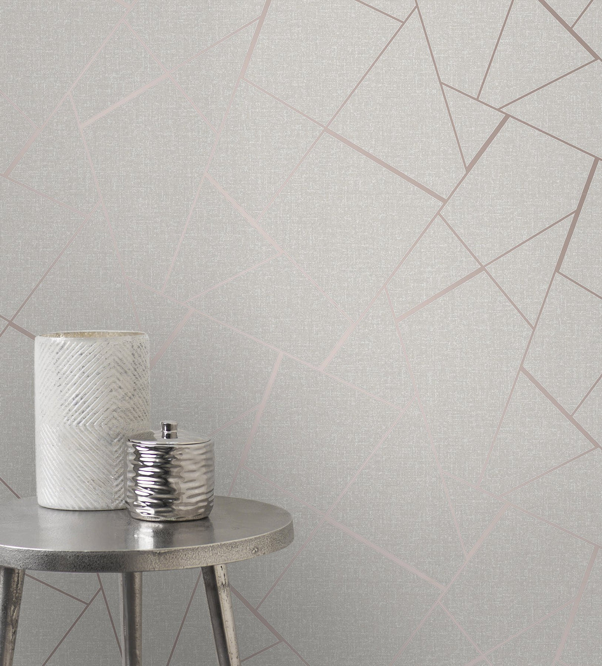 Quartz Rose Gold Fractal Wallpaper with Metallic Geometric Glam - Fine Decor FD42282