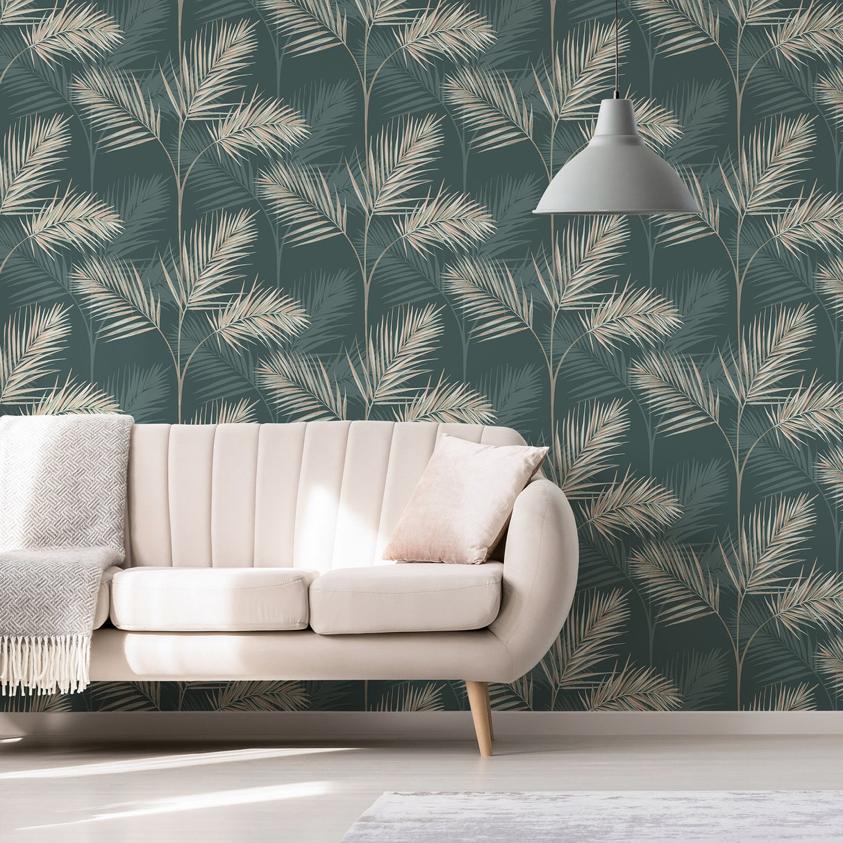 South Beach Evergreen Fronds Wallpaper with Tropical Botanical Pattern - Fine Decor FD42679