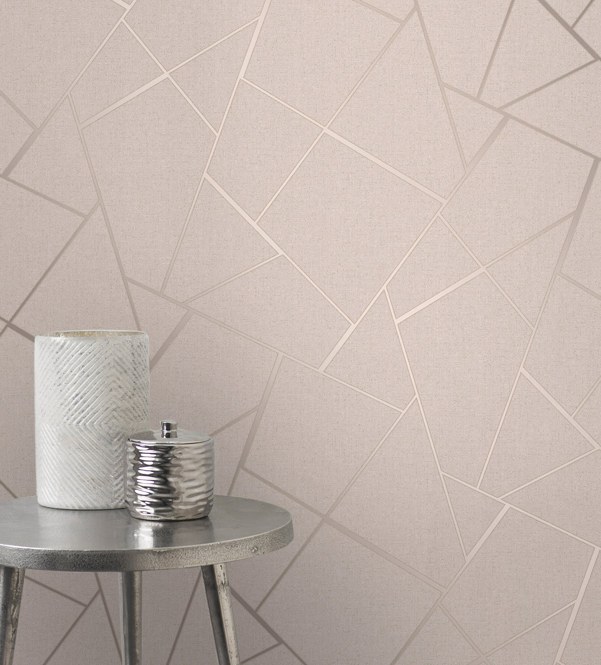 Quartz Blush Fractal Geometric Wallpaper with Metallic Glam Finish - Fine Decor FD42682
