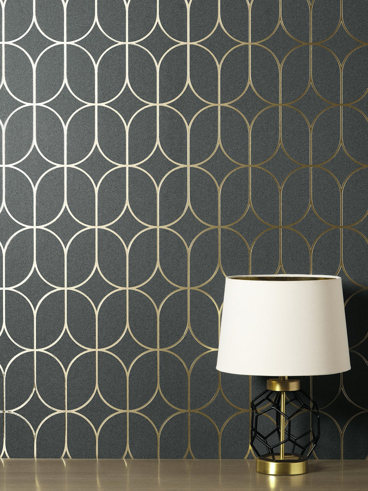 Raye Charcoal Rosco Trellis Wallpaper SAMPLE