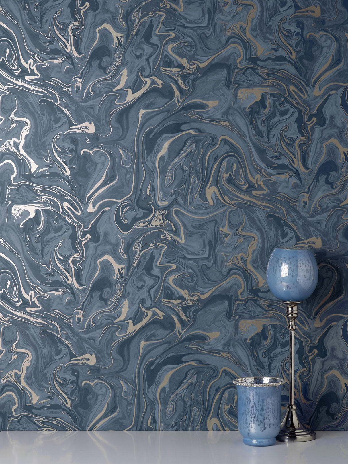 Suave Navy Marble Wallpaper with Abstract Glam Pattern - Fine Decor FD43055