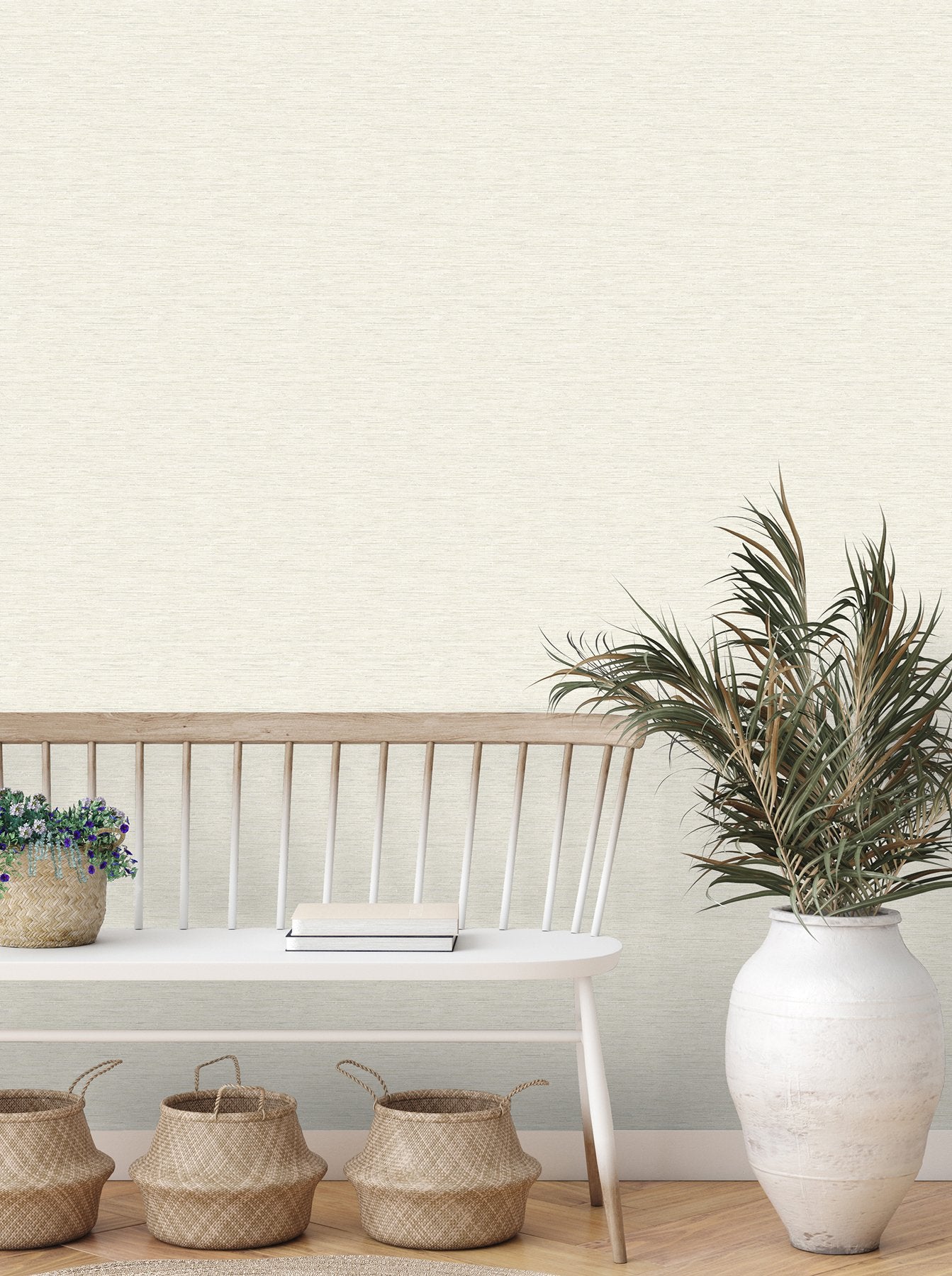 Miya Cream Faux Grasscloth Wallpaper with Textured Pearlescent Weave - Fine Decor FD43312