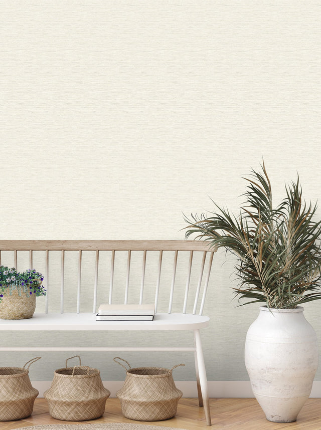 Miya Cream Faux Grasscloth Wallpaper with Textured Pearlescent Weave - Fine Decor FD43312