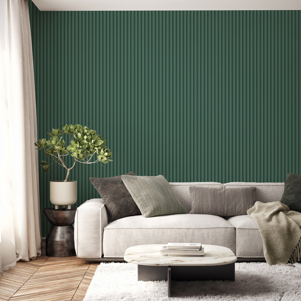 Raiden Sea Green by Fine Decor Ribbed Panel Wallpaper – Brewster Home Fashions FD43340