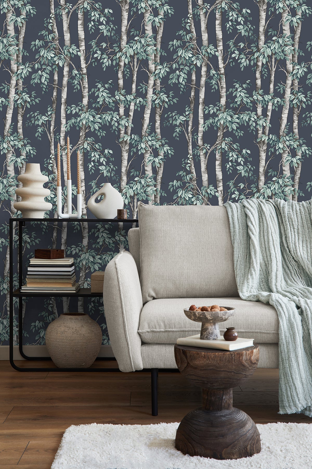 Bastian Blue by Fine Decor Trees Wallpaper – Brewster Home Fashions FD43342