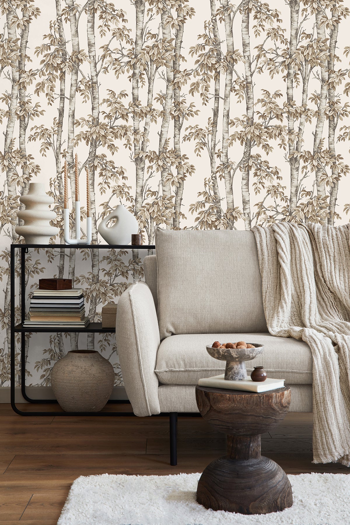 Bastian Neutral by Fine Decor Trees Wallpaper – Brewster Home Fashions FD43343