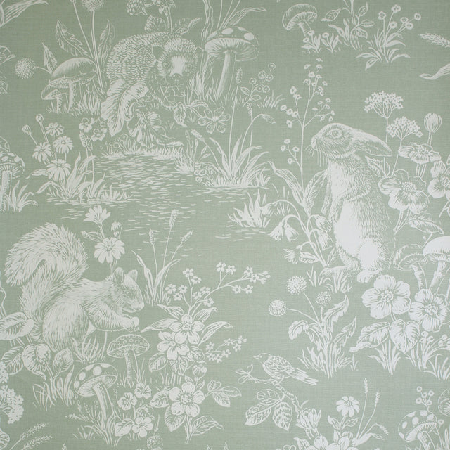 Fine Decor Eames Sage Forest Friends Wallpaper FD43345 in sage with woodland animals