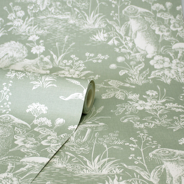 Eames Sage by Fine Decor Forest Friends Wallpaper – Brewster Home Fashions FD43345