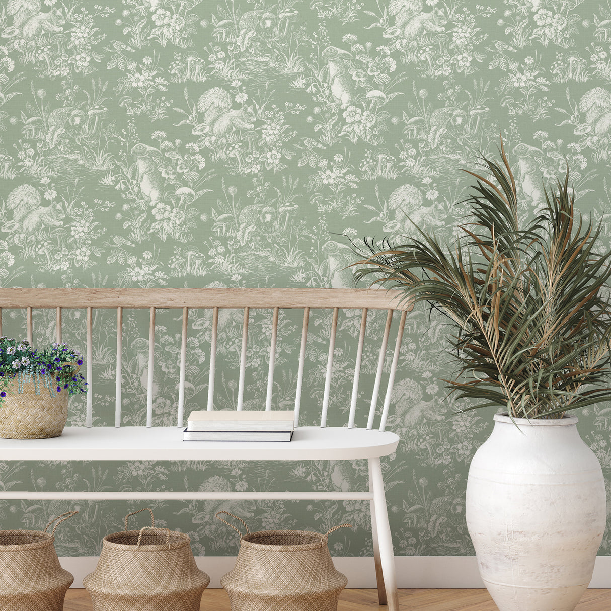 Eames Sage by Fine Decor Forest Friends Wallpaper – Brewster Home Fashions FD43345