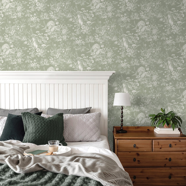 Eames Sage by Fine Decor Forest Friends Wallpaper – Brewster Home Fashions FD43345