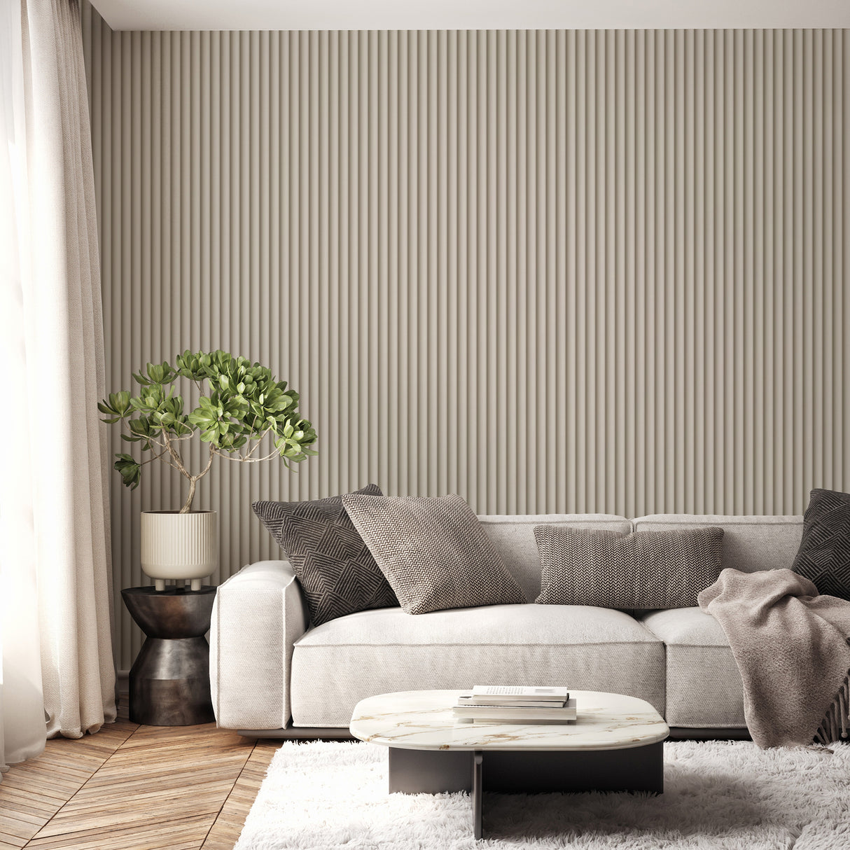 Raiden Cream by Fine Decor Ribbed Panel Wallpaper – Brewster Home Fashions FD43389