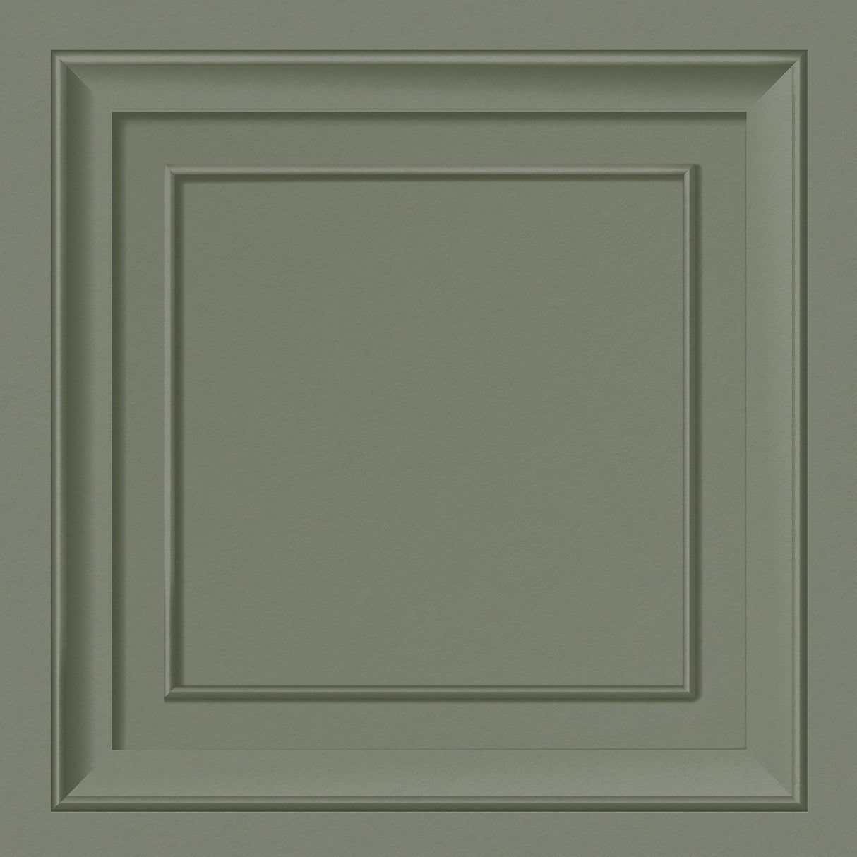 Moss green square panel wallpaper sample showing picture-frame molding effect - Fine Decor FD43390