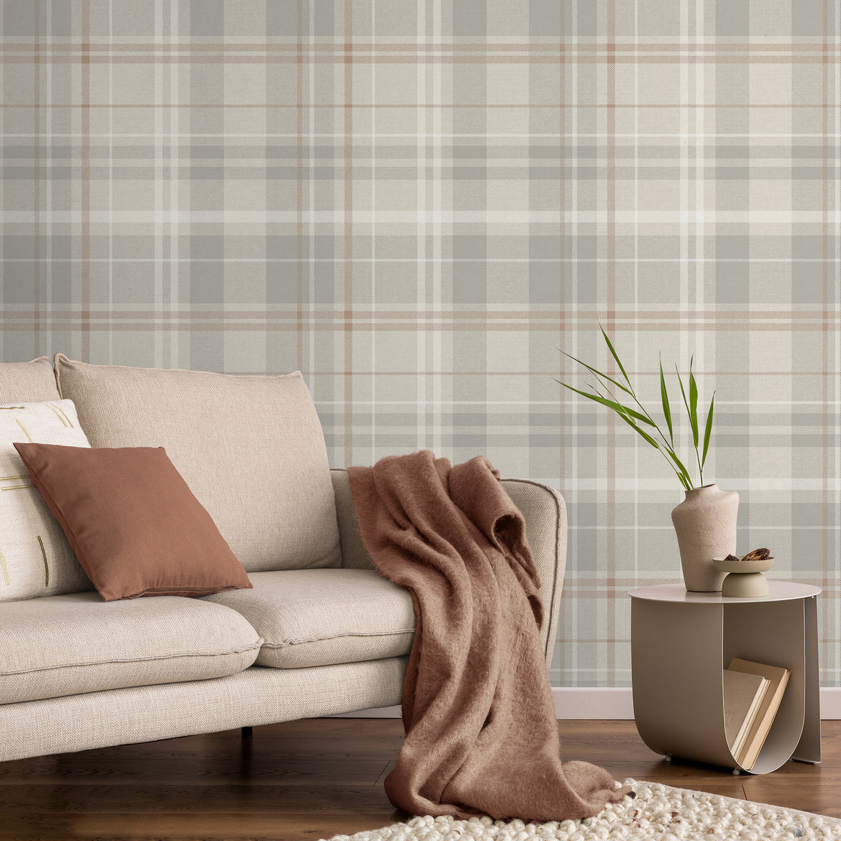 Hester Light Grey by Fine Decor Plaid Wallpaper – Brewster Home Fashions FD43397