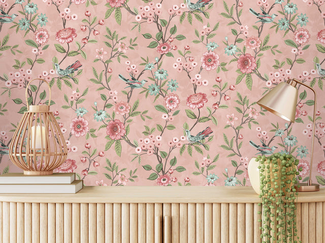 Elspeth Pink by Fine Decor Floral Trail Wallpaper – Brewster Home Fashions FD43445