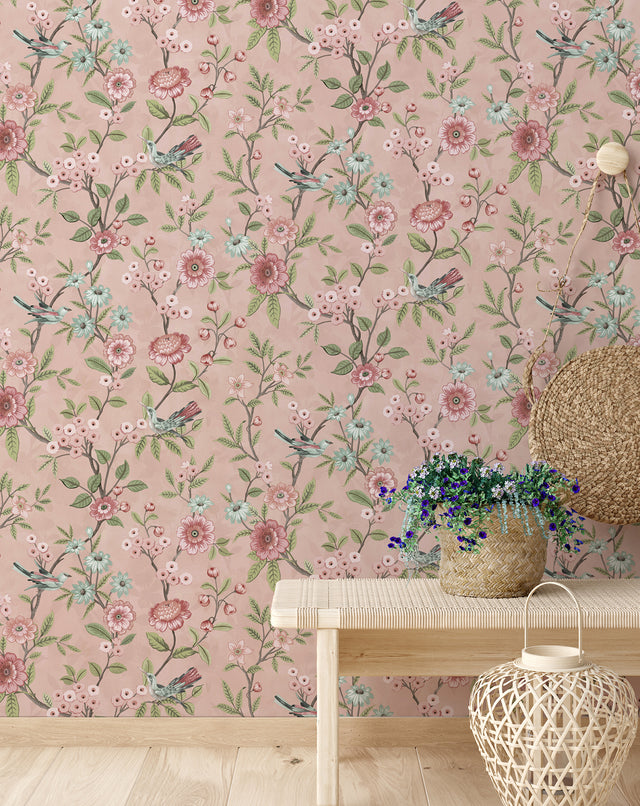 Elspeth Pink by Fine Decor Floral Trail Wallpaper – Brewster Home Fashions FD43445