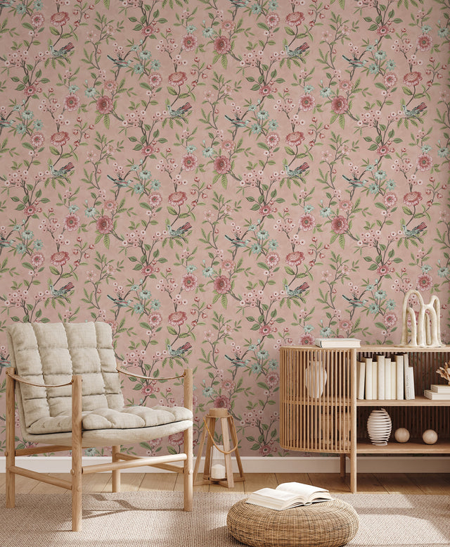 Elspeth Pink by Fine Decor Floral Trail Wallpaper – Brewster Home Fashions FD43445