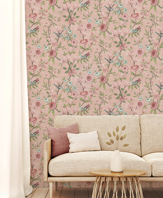 Elspeth Pink by Fine Decor Floral Trail Wallpaper – Brewster Home Fashions FD43445