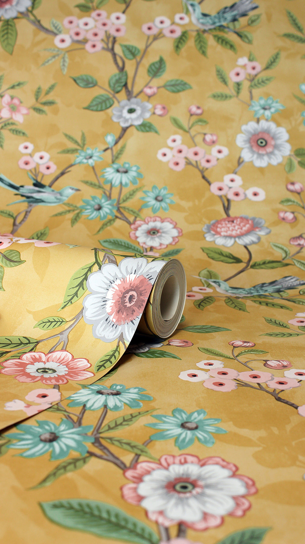 Elspeth Mustard by Fine Decor Floral Trail Wallpaper – Brewster Home Fashions FD43446