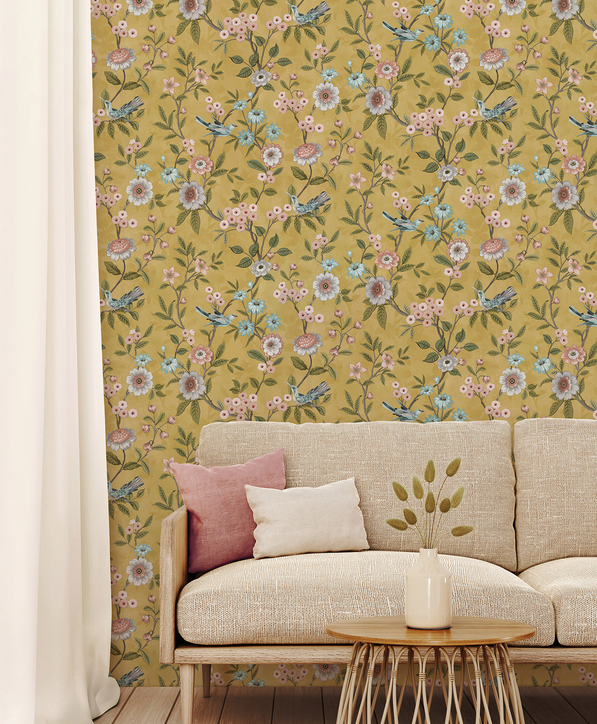 Elspeth Mustard by Fine Decor Floral Trail Wallpaper – Brewster Home Fashions FD43446