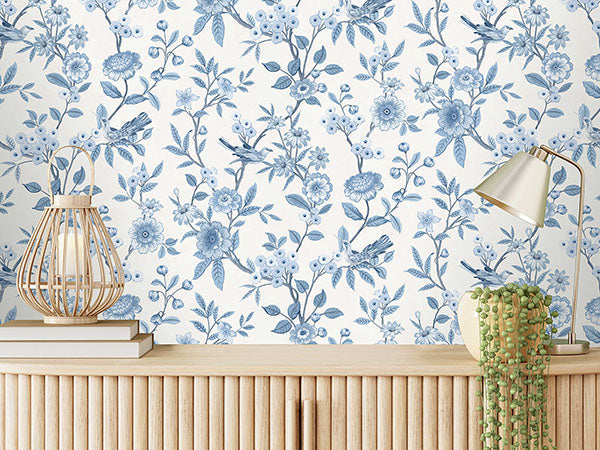 Elspeth Blue Floral Trail by Fine Decor Wallpaper – Brewster Home Fashions FD43447