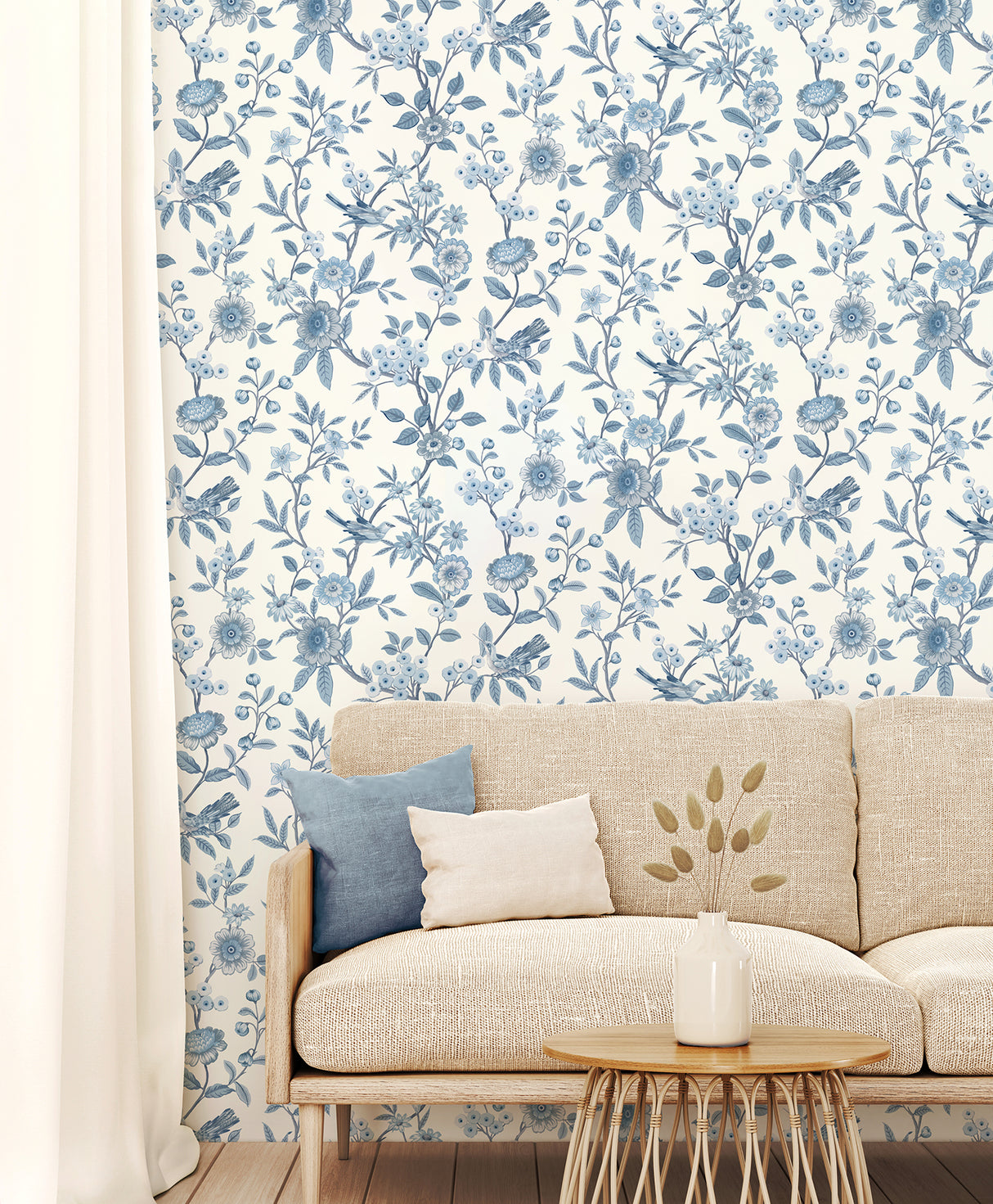 Elspeth Blue Floral Trail by Fine Decor Wallpaper – Brewster Home Fashions FD43447