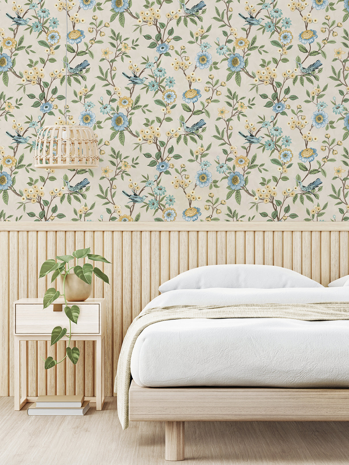Elspeth Light Yellow by Fine Decor Floral Trail Wallpaper – Brewster Home Fashions FD43448