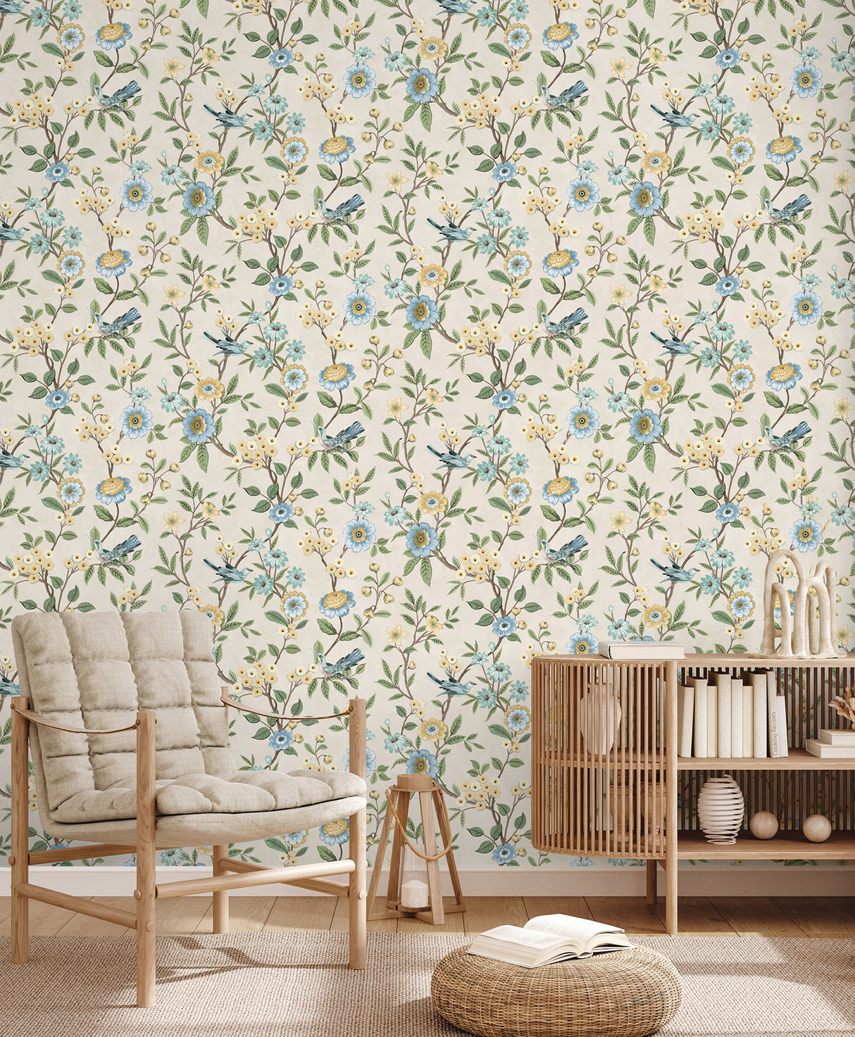 Elspeth Light Yellow by Fine Decor Floral Trail Wallpaper – Brewster Home Fashions FD43448