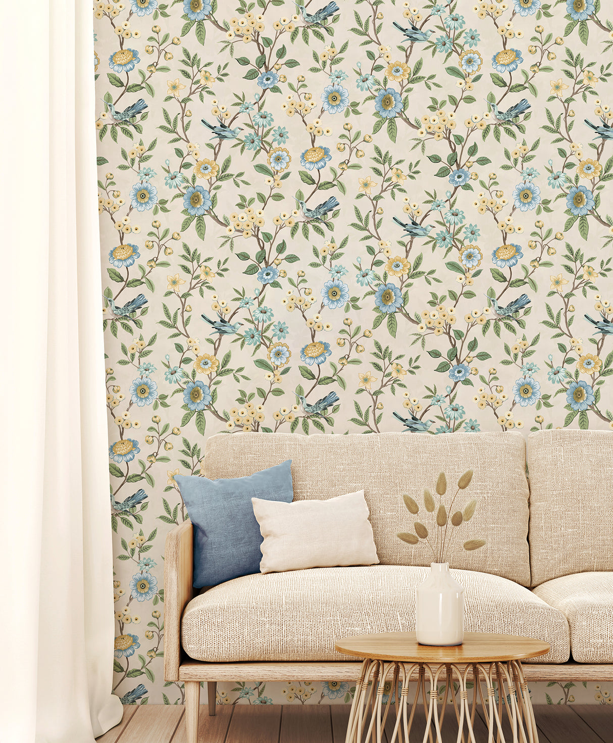 Elspeth Light Yellow by Fine Decor Floral Trail Wallpaper – Brewster Home Fashions FD43448