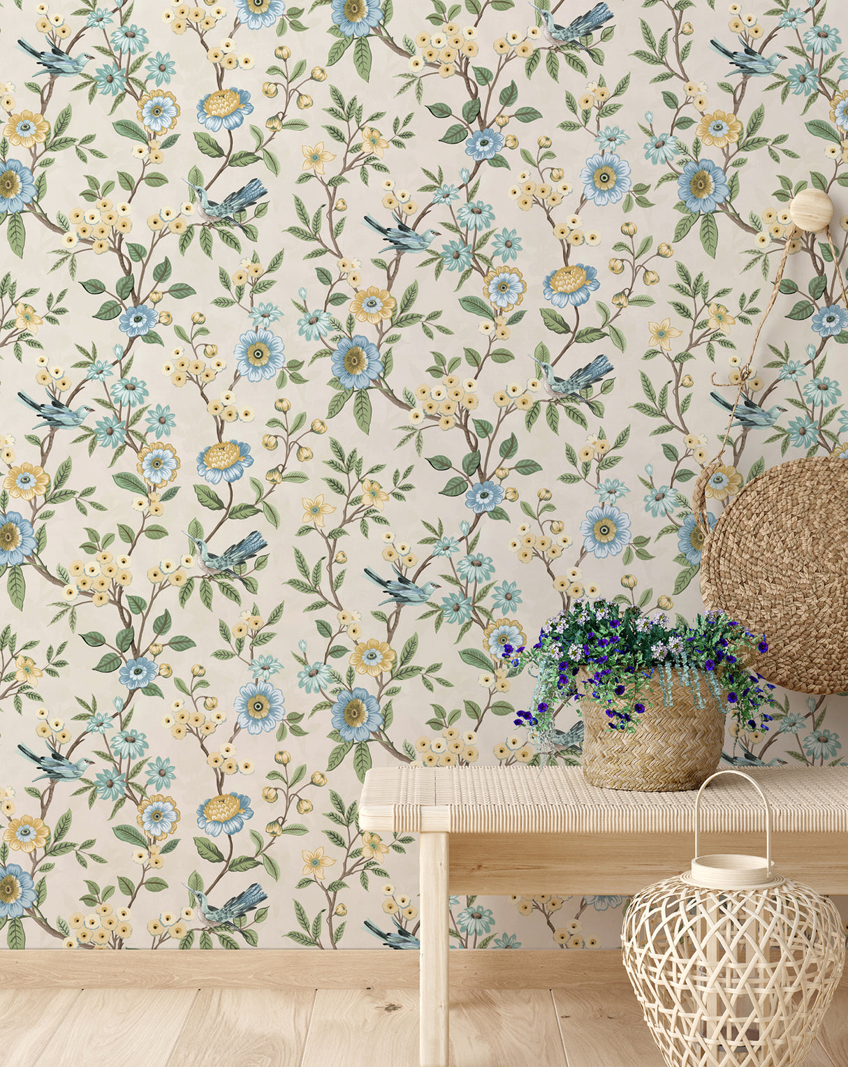 Elspeth Light Yellow by Fine Decor Floral Trail Wallpaper – Brewster Home Fashions FD43448