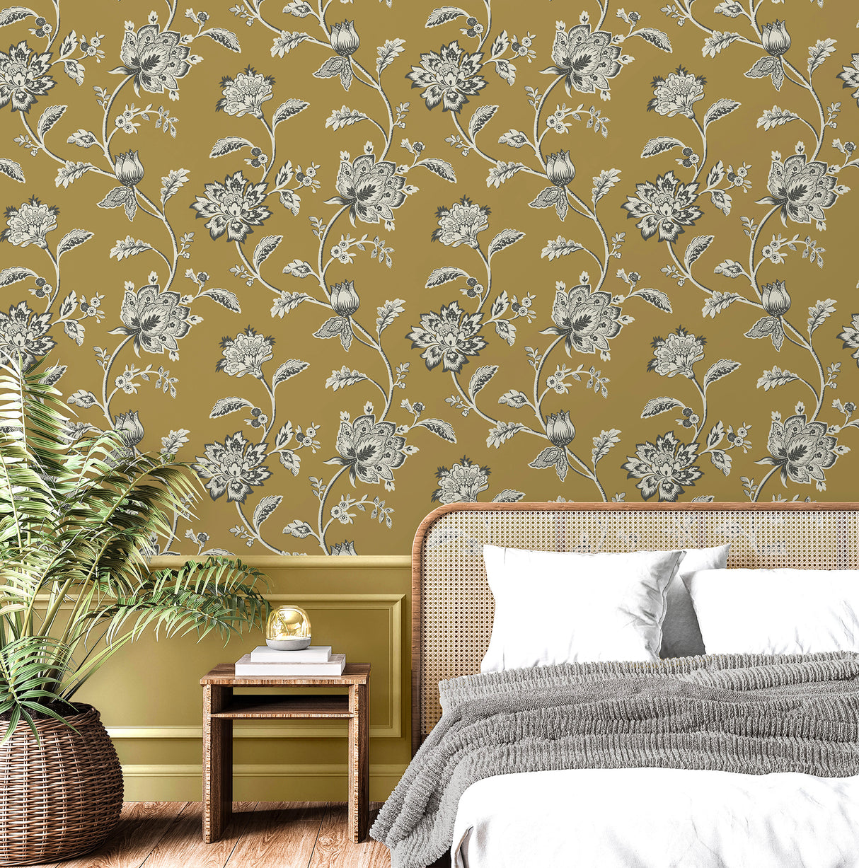Juliette Mustard by Fine Decor Jacobean Wallpaper – Brewster Home Fashions FD43450