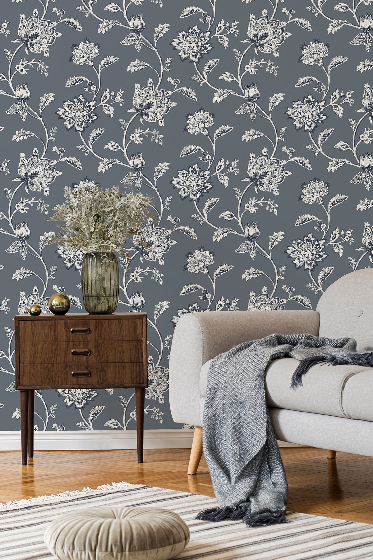 Juliette Blue by Fine Decor Jacobean Wallpaper – Brewster FD43453