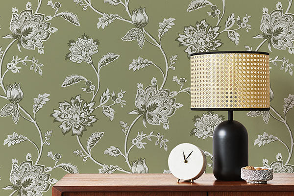 Juliette Sage by Fine Decor Jacobean Wallpaper- Brewster Home Fashions FD43454